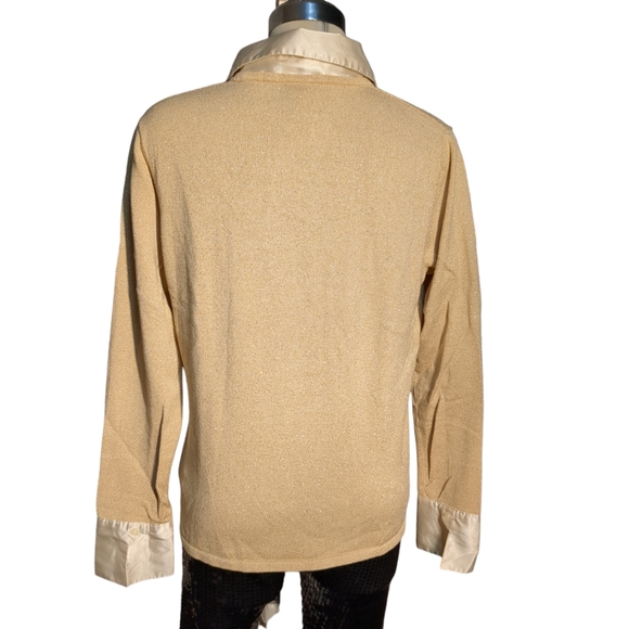 EAST 5th Gold Sparkly Elegant Sweater with  Ivory Satin Size L Grande - Picture 6 of 12